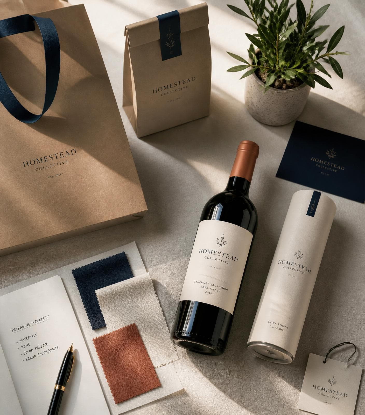 Packaging strategy with product samples and material swatches
